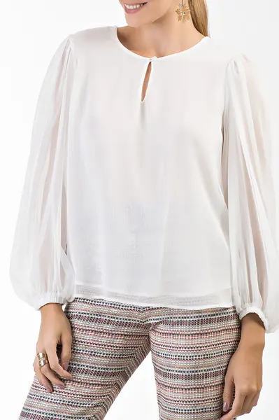 Blusa Shiffon Manga Balao Off White
