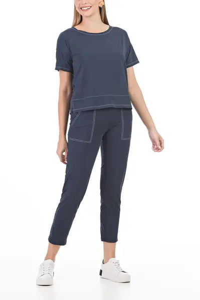 Blusa Fluity Ombro Deslocado Azul Noite