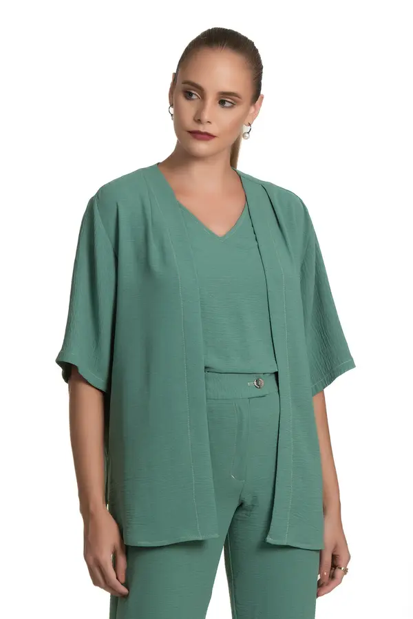 Kimono Poly Crepe Verde Malva