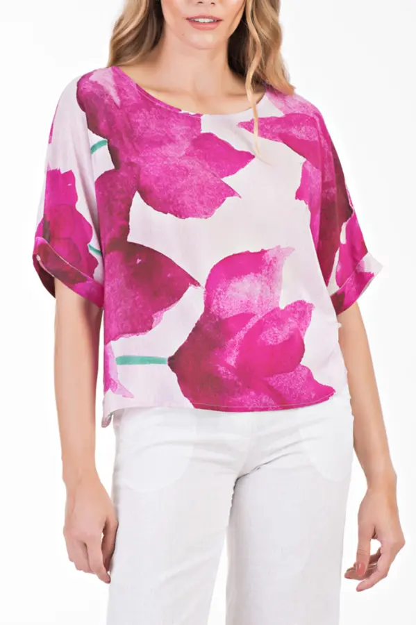 Blusa Seda Floral Pink Rose