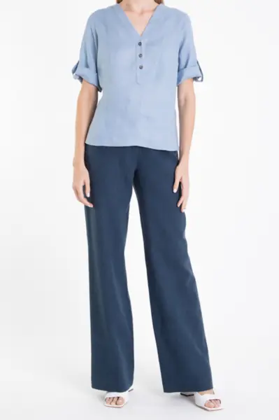 Blusa Linho com Botoes Azul Celeste
