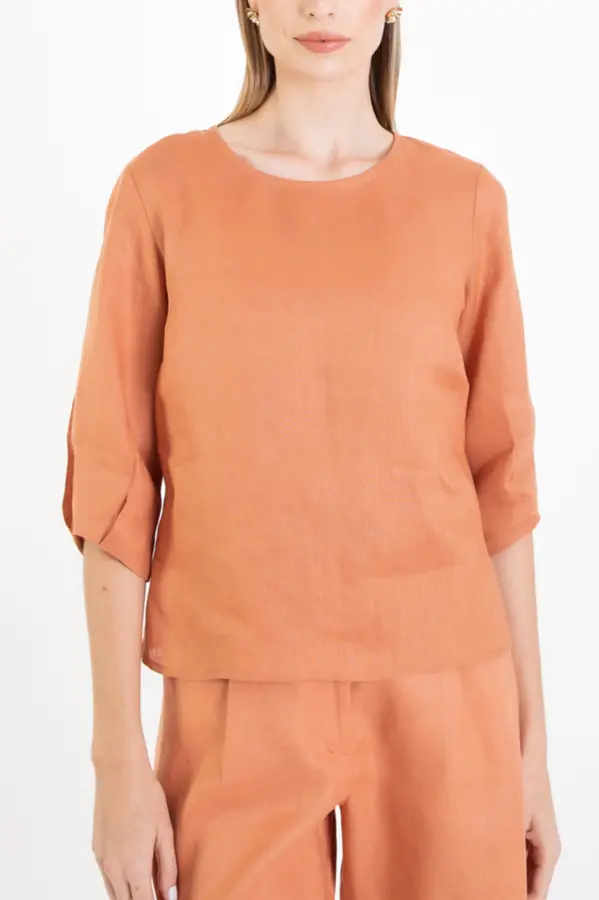 Blusa Mangas com Pregas Canela