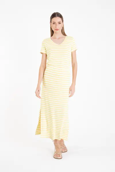 T-shirt Listras Canelada Amarelo/off White