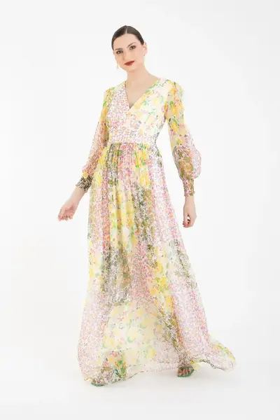 Vestido Seda Primavera Floral