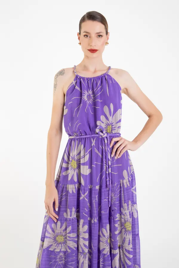 Vestido Ametista Longo Verde/off White