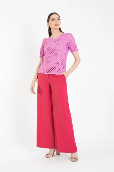Blusa Laise com Mangas Rosa Amaranto