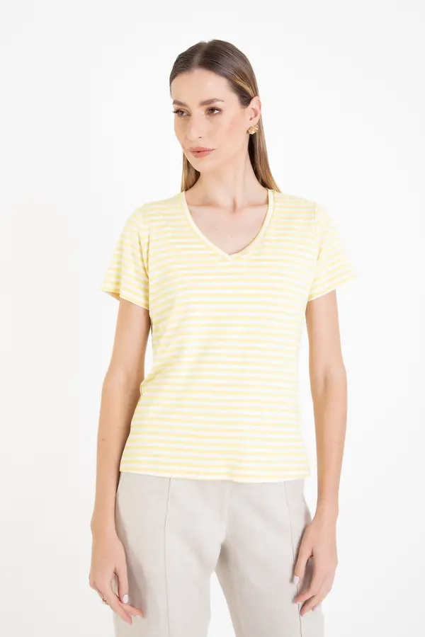 T-shirt Listras Power Listra Amarelo/off White