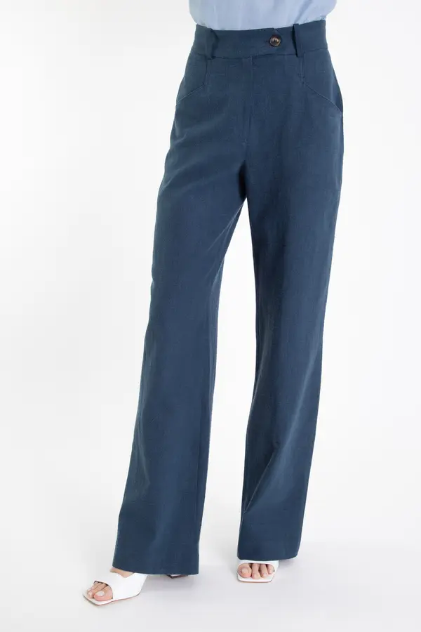 Calca Wide Leg Linho Rustico Navy