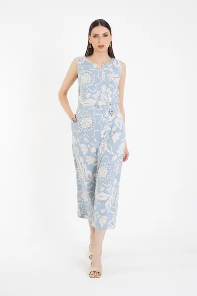 Calca Cropped Transpasse Azul/cru