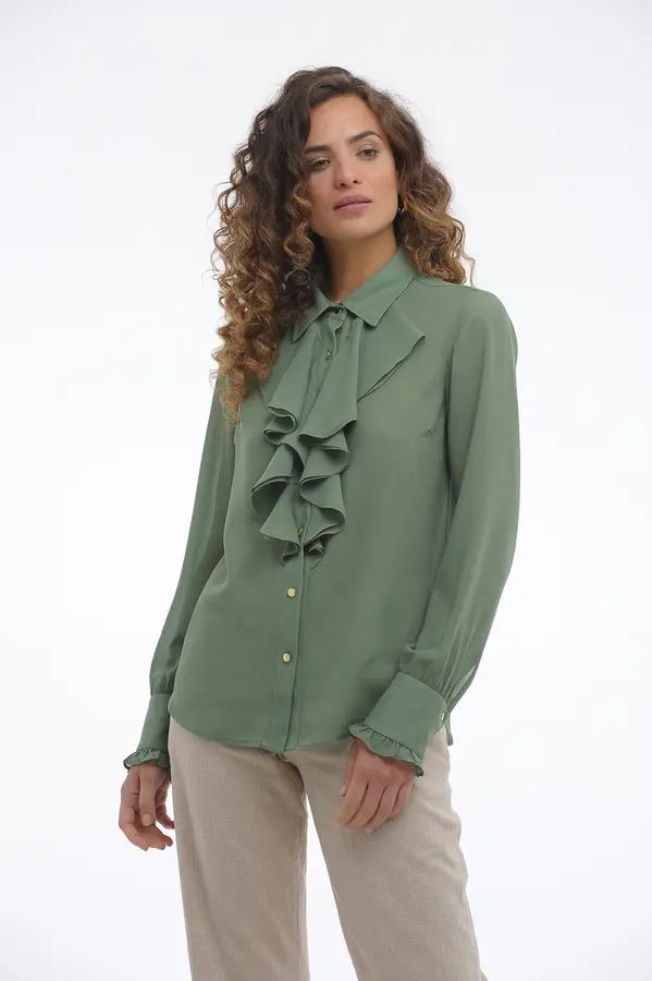 Camisa Glam Babado Duplo Verde Seco