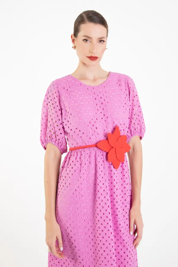 Vestido Laise Mangas Rosa Amaranto