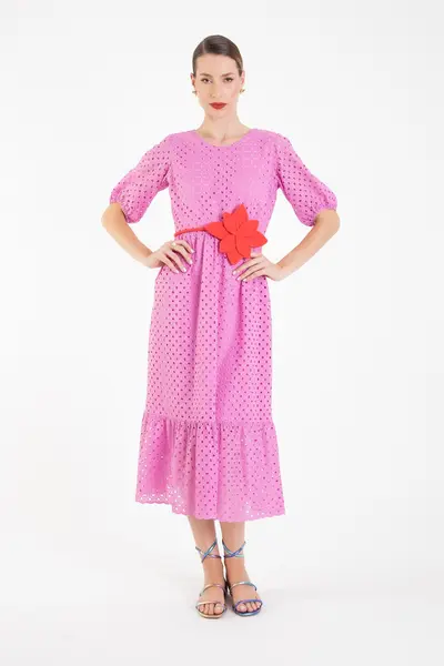Vestido Laise Mangas Rosa Amaranto