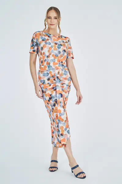 Blusa Fluity Poa Aquarela Azul/laranja