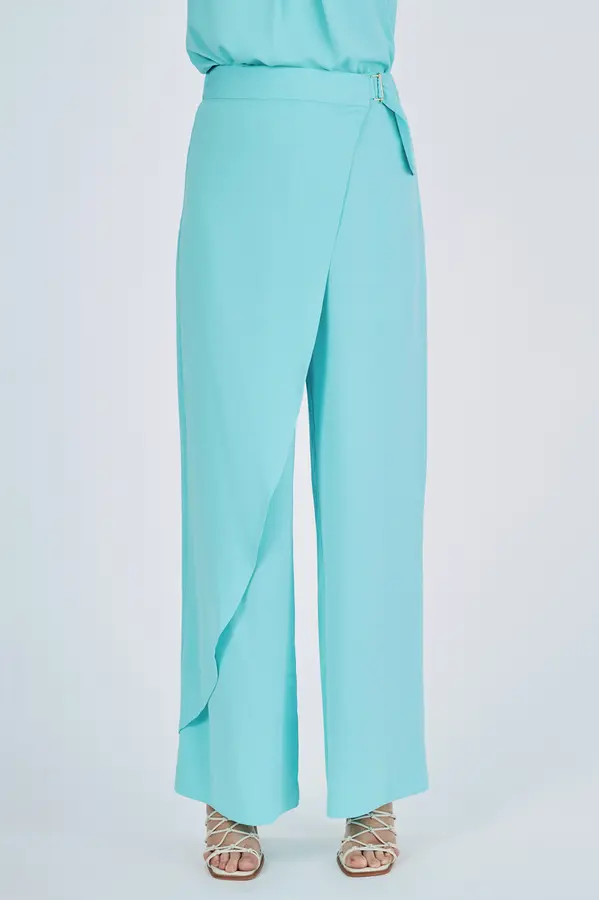 Calca Crepe Transpasse Aquamarine