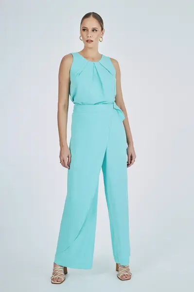 Calca Crepe Transpasse Aquamarine