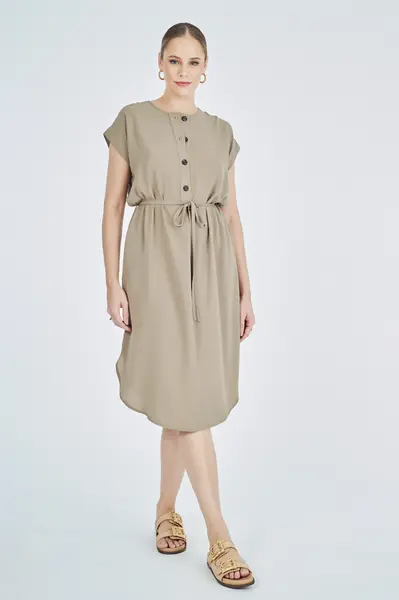 Vestido Reto Crepe Oliva