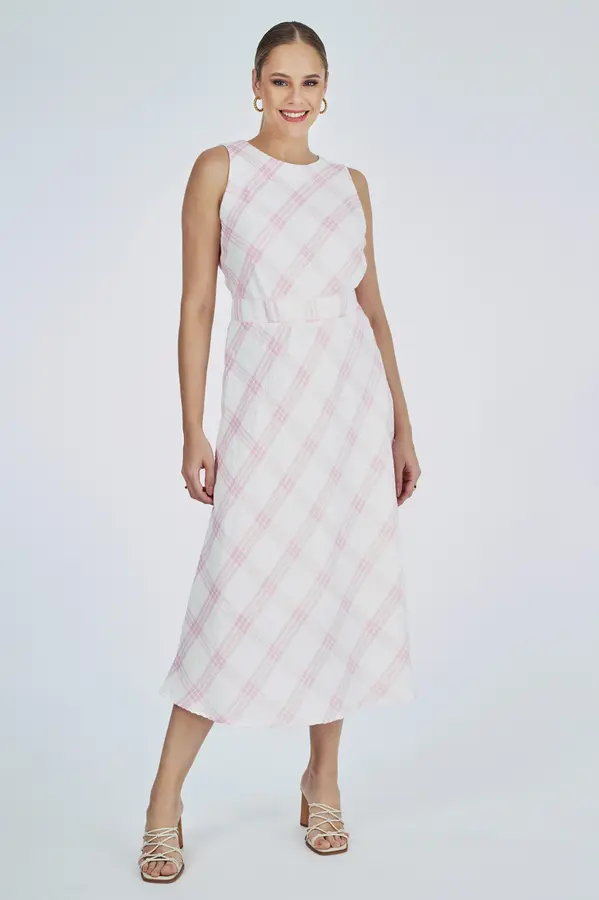Vestido Anarruga Xadrez Xadrez Rosa