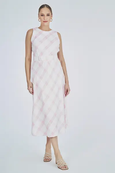Vestido Anarruga Xadrez Xadrez Rosa