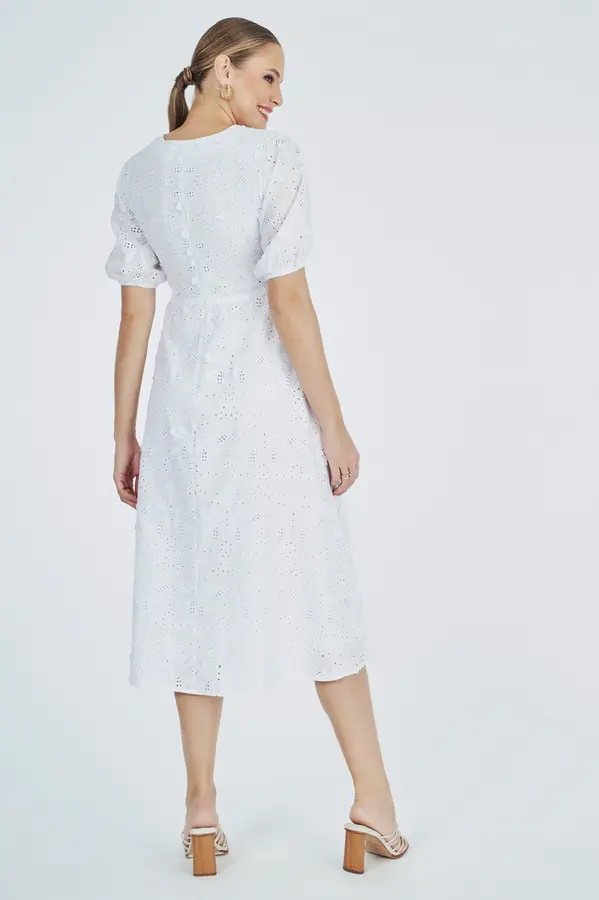 Vestido Bordado 3d Branco