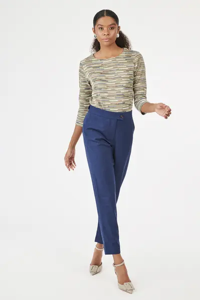 Blusa Decote Redondo Trico Verde/bege