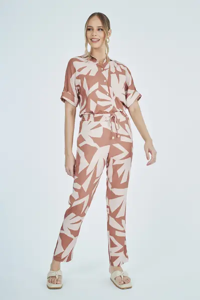 Calca Viscose Estampada Marrom/bege