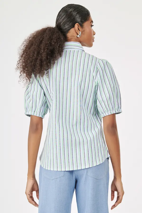 Camisa Listras Mga 3/4 Off/azul/verde