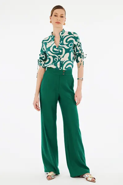 Blusa Botoes Estampa Abstrata Verde/bege