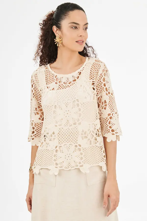 Blusa Croche C/ Forro Cru