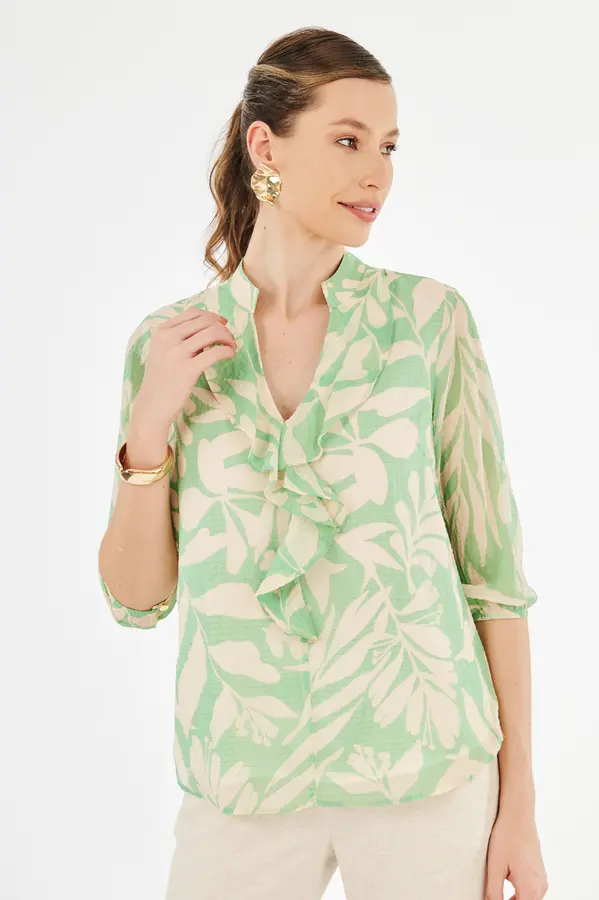 Blusa Decote Caracol Verde/bege