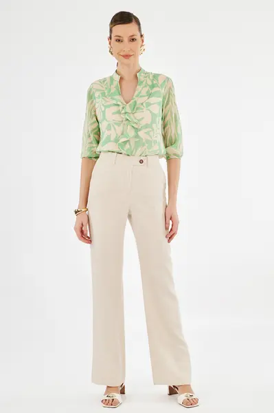 Blusa Decote Caracol Verde/bege