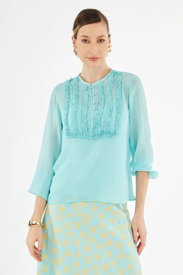 Blusa Seda C/ Forro Turquesa