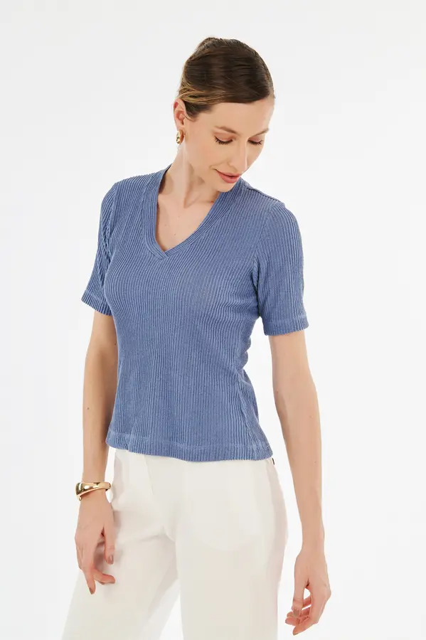Blusa Malha Cotele Azul Indigo