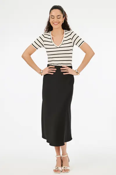Blusa Dec V Listras Gaultier Off White/preto