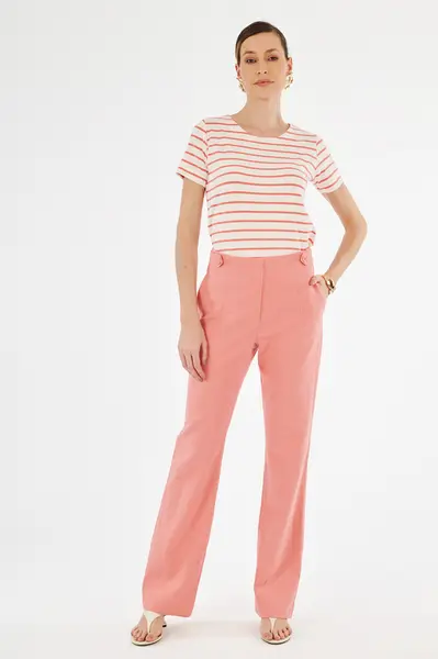 Blusa Crepe Listrado Off White/coral