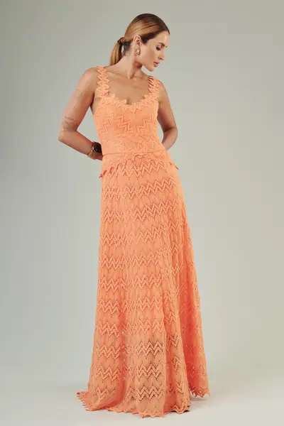 Vestido Longo Lace Tricot Aperol