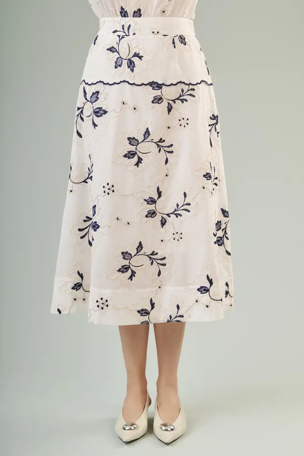 Saia Bordado Ravenna Off White/marinho