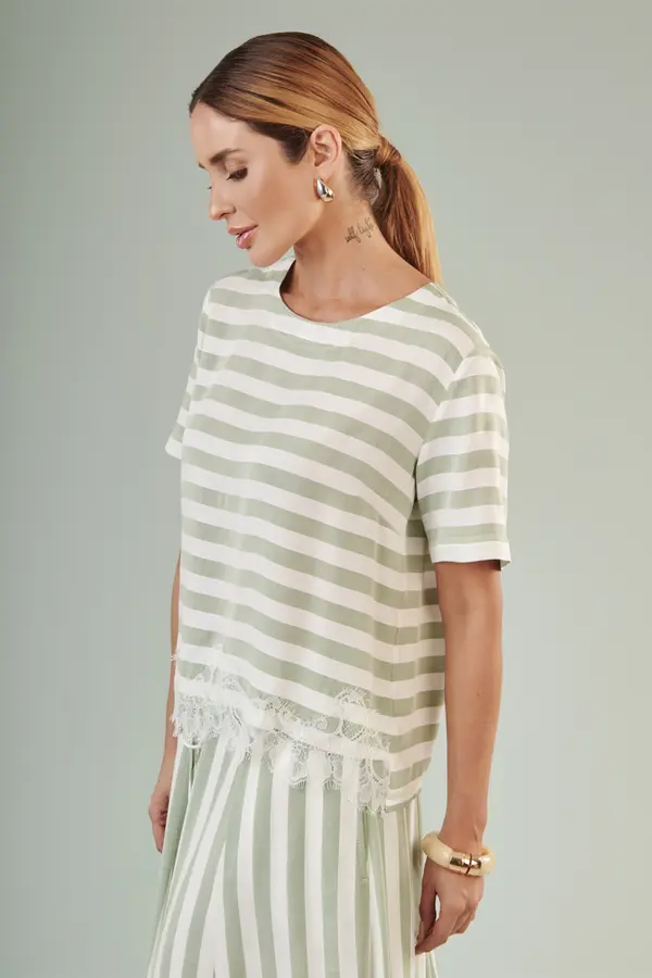 Blusa Listras Florenca Renda Verde/branco