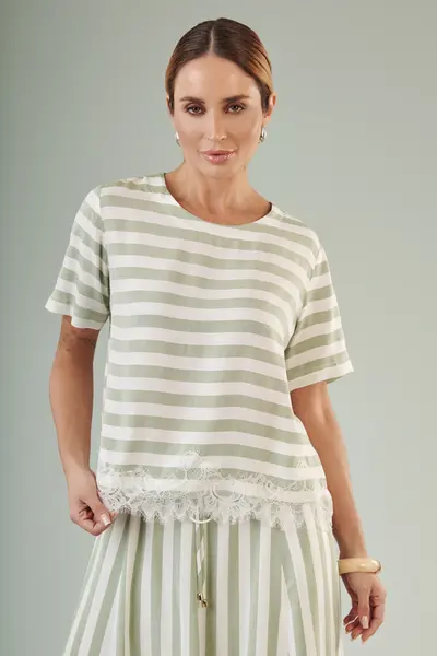 Blusa Listras Florenca Renda Verde/branco