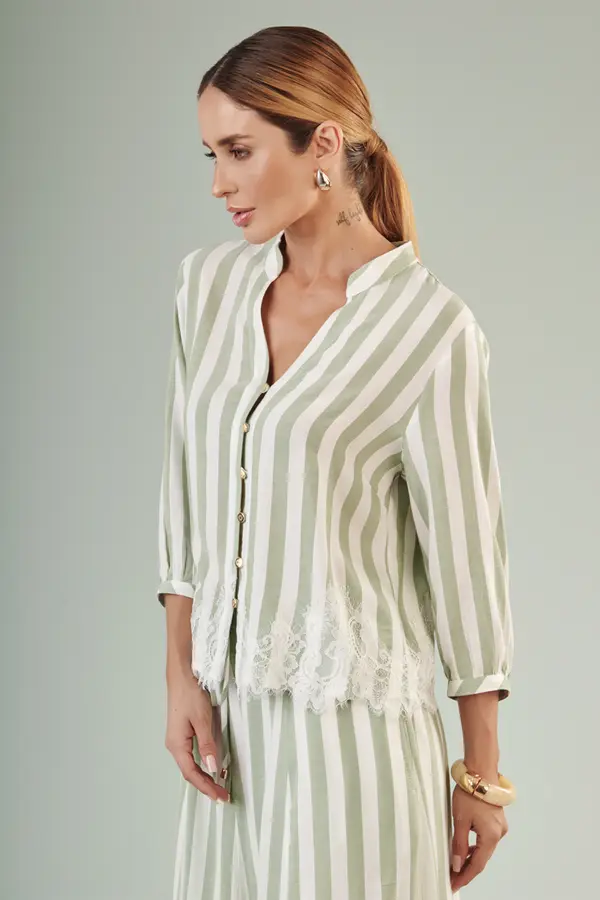 Camisa Florenca Renda Verde/branco