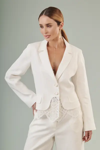Blazer Linho com Renda Off White