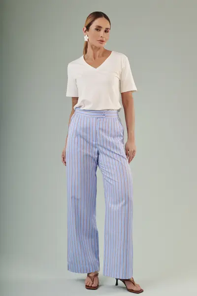 Calca Easy Stripe Azul/marrom