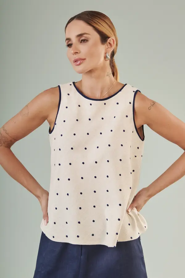 Blusa Bordado Poas Natural/marinho