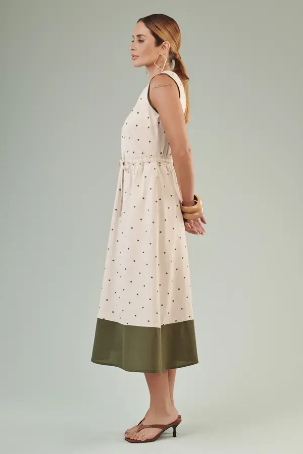 Vestido Bordado Poas Natural/verde