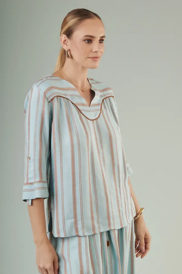 Blusa Olimpia Azul/caramelo