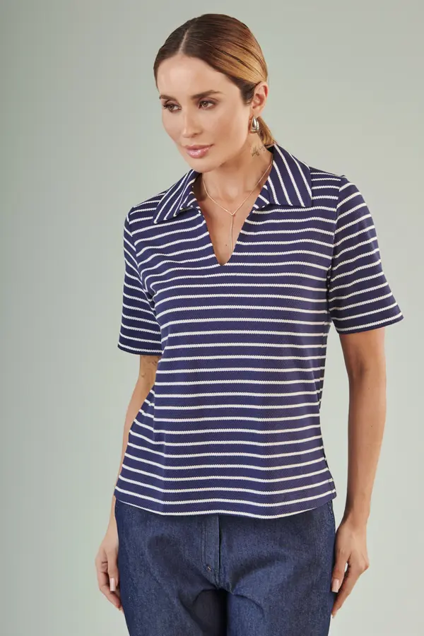Blusa Listras Navy Marinho/branco