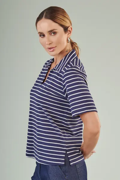 Blusa Listras Navy Marinho/branco