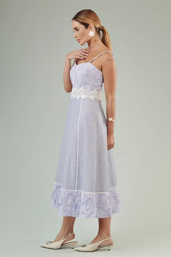 Vestido Listra Fiore Azul/branco