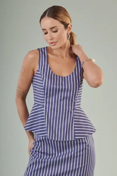 Top Azuna Peplum Azul/branco