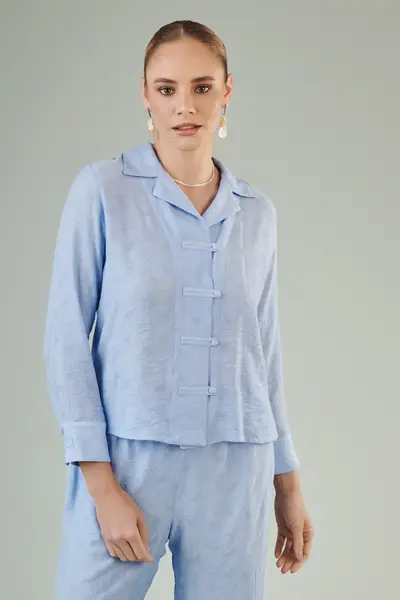 Camisa Pallazzo Mandarin Ice Blue