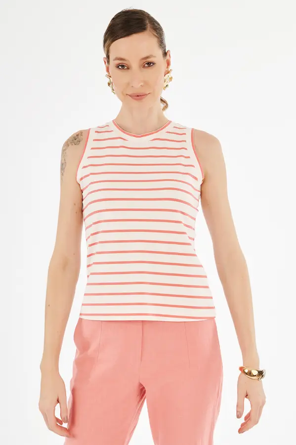 Regata Crepe Listrado Off White/coral